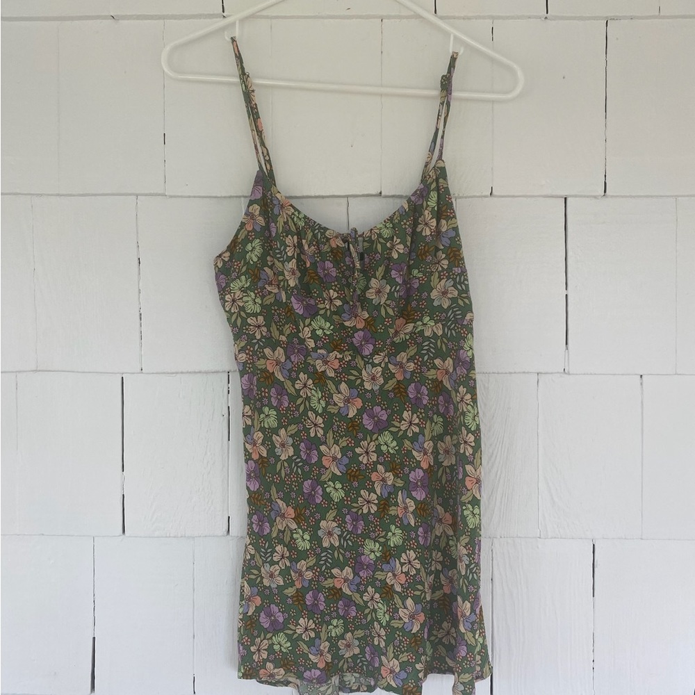 Green sky to moon floral print mini dress